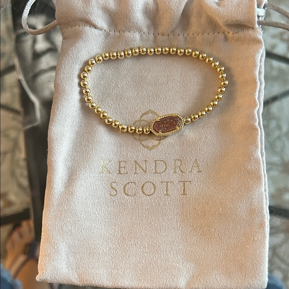 Kendra Scott Gold Beaded Bracelet (Ellie Stretch) with rose gold drusy stone